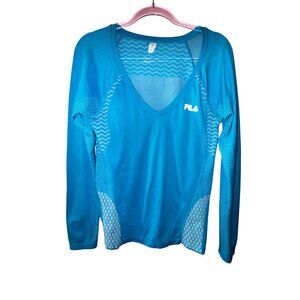 Fila Sport XL Performance Blue Chevron‎ Mesh Athletic Workout Top Gym Yoga Y2K